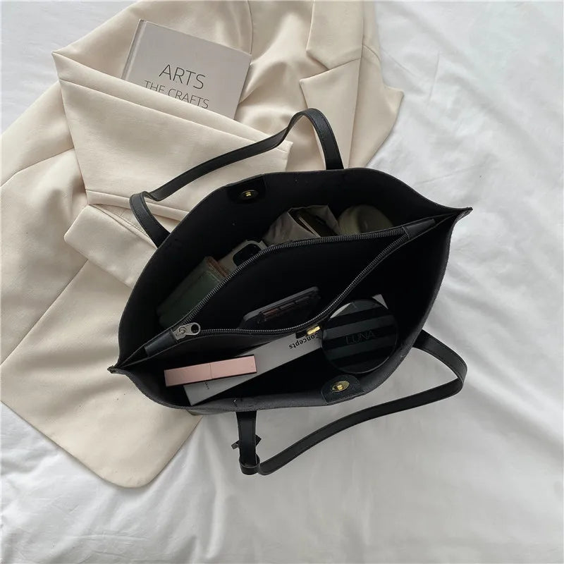 Large Capacity Women's Bag, New Soft Leather Tote Bag, Casual and Versatile Single Shoulder Bags for Woman Korean Style Handbags-4