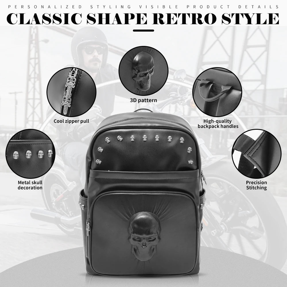 Motorcycles Accessories Bag 3D Skull PU Leather Bag Waterproof Men Women Motocycle Motorcycle Backpack Travel Bag Large PU leather-12