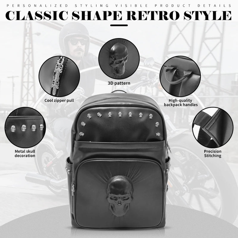 Motorcycles Accessories Bag 3D Skull PU Leather Bag Waterproof Men Women Motocycle Motorcycle Backpack Travel Bag Large PU leather-12