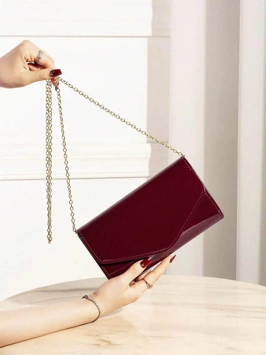 Patent PU Leather Envelope Clutch Evening Bag For Women