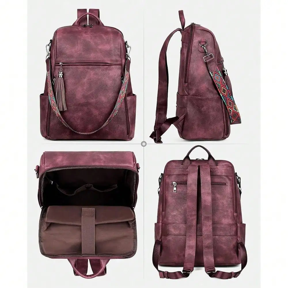 Leather Laptop Backpack For Women Designer 15.6 Inch PU Laptop Bag, Ladies Travel Computer Work Backpack Brown-6