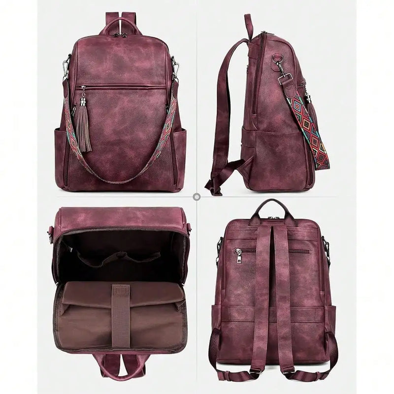 Leather Laptop Backpack For Women Designer 15.6 Inch PU Laptop Bag, Ladies Travel Computer Work Backpack Brown-6