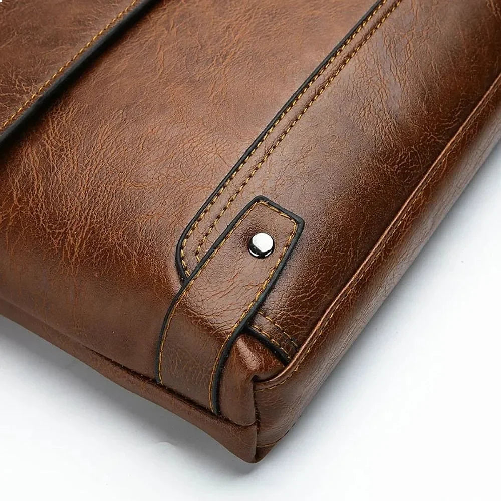 Men PU Leather Briefcase Laptop Tote Bag Business Work Messenger Crossbody Shoulder Commuting Executive Designer Boston Bag