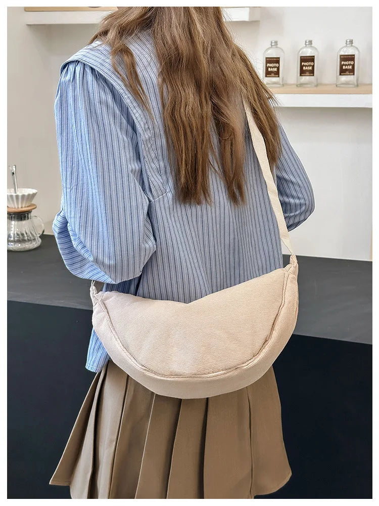 Solid Color Corduroy Women's Hobos Shoulder Bag Retro Casual Female Crossbody Bags Ladies Daily Travel Handbags Messenger Bag-22