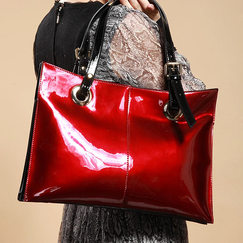 Patent Leather Handbags for Women,Designer, Luxury Tote Bag Large Capacity,Business Vintage Shiny Underarm Purses Shoulder Bags-14