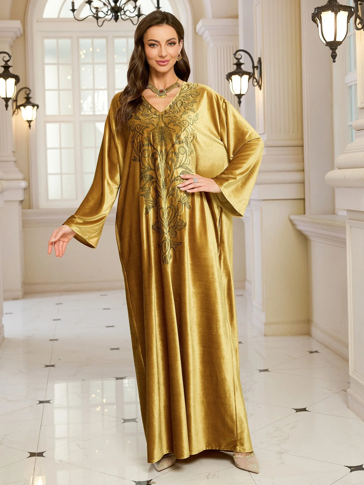 Embroidered Abaya Kaftans for Women Modern Elegant Dubai Moroccan Dubai Kaftan Dresses Abaya for Women Muslim Dress-43