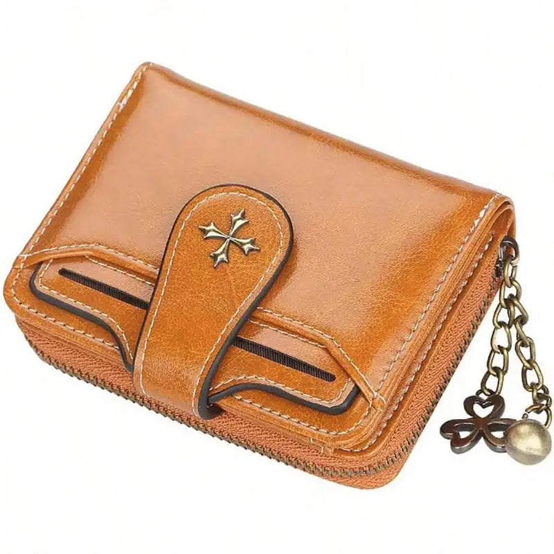 Women’s Retro Small Wallet – Mini Leather Credit Card Holder, Double-Fold Design with Zipper, Compact Aesthetic Wallet-13