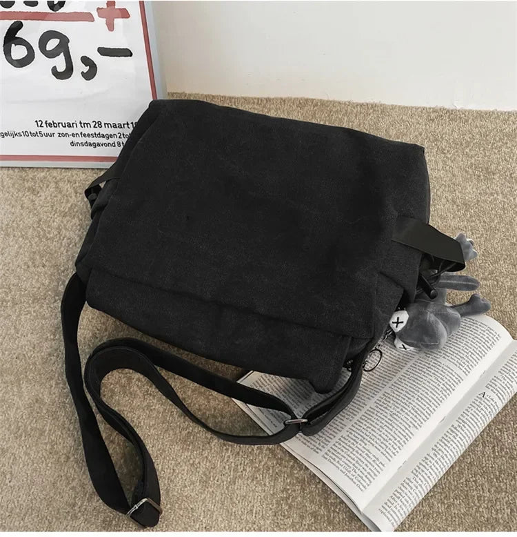 Large Capacity Canvas Messenger Bag Adjustable Shoulder Strap Casual Crossbody Handbag School Daily Bag for Youth Girls Men-30