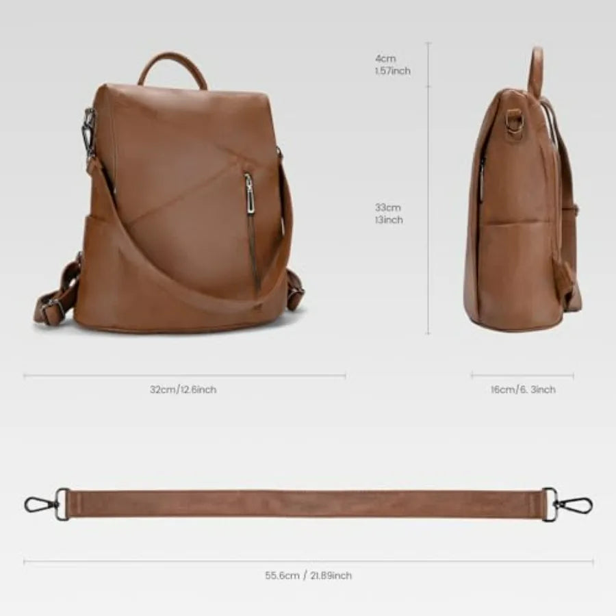 Backpack, Fashion Casual Travel PU Leather Daypack Bag Shoulder Rucksack Handbags for Women HB041-9