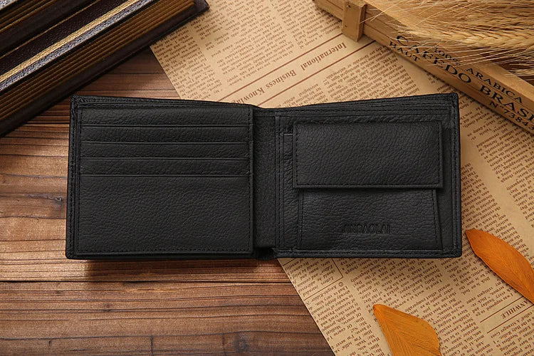 100% Genuine Leather Men Wallets Premium Product Real Cowhide Wallets for Man Short Black Walet Portefeuille Homme-31