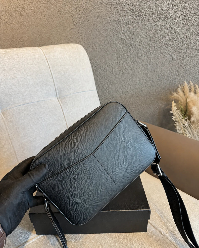 Luxury Men Messenger Bag Saffiano Leather Crossbody Bag Small Business Shoulder Bag Casual Sling Satchel Designer Purse Classic Black-8