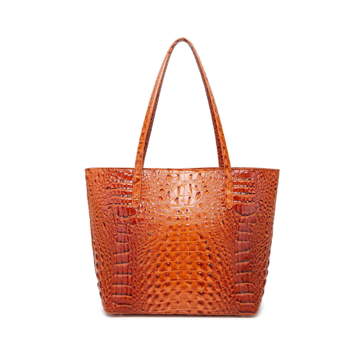 Glossy Croc Embossed Tote Bag with Detachable Wristlet Set, Large Capacity Shoulder Tote for Work Travel Beach Outdoor Activitie-2