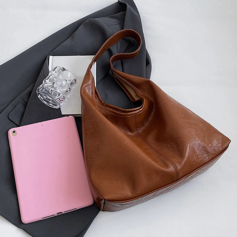 Women Leather Shoulder Bag Versatile Soft Underarm Bag Soft Hobo Bag and Clutch 2pcs Shoulder Bag and Handbag Set Shopping Bag-5