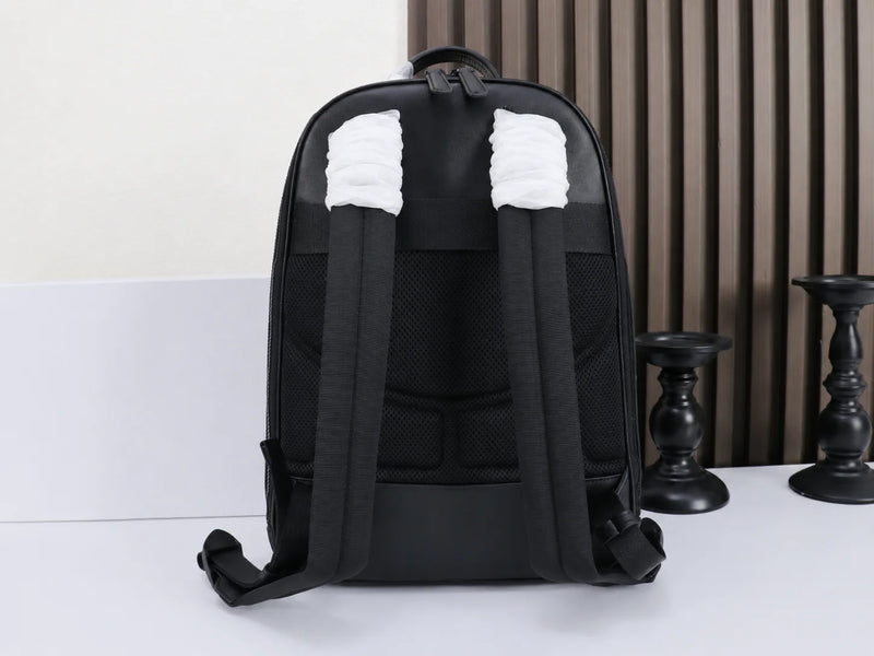 Luxury Designer Men Medium Backpack Genuine Leather 14 Laptop Bag Woven Texture Travel Rucksack Business Daypack Classic Black-10