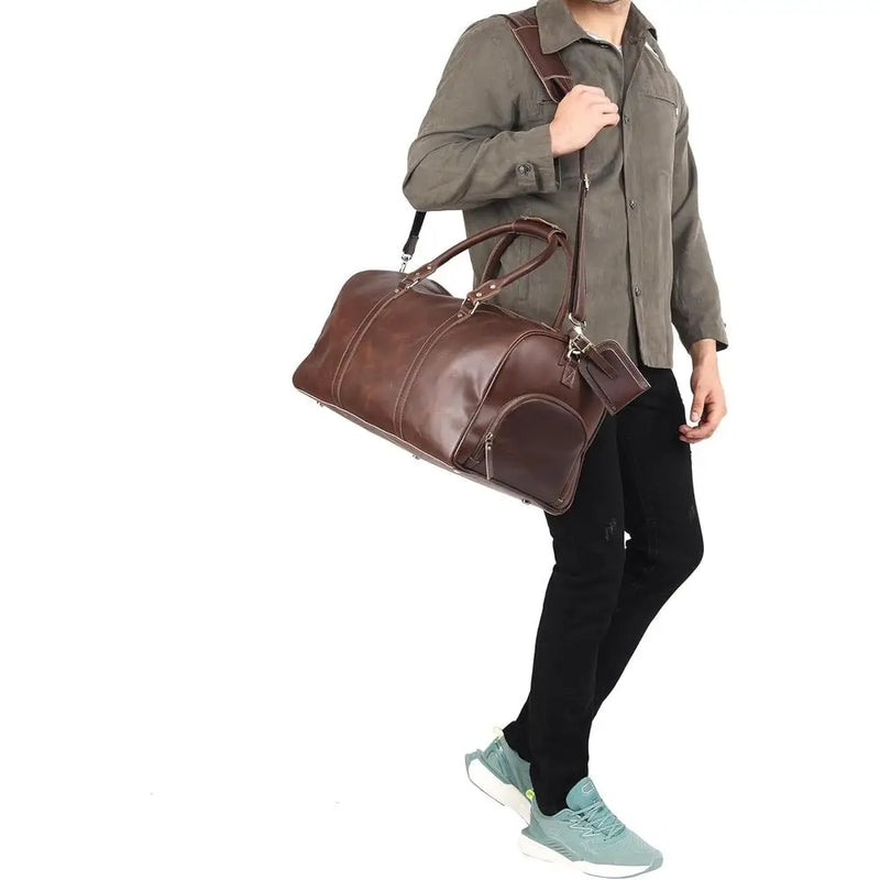 Premium Leather Duffel Bag, Customizable Large Weekend Travel Bag for Men-12