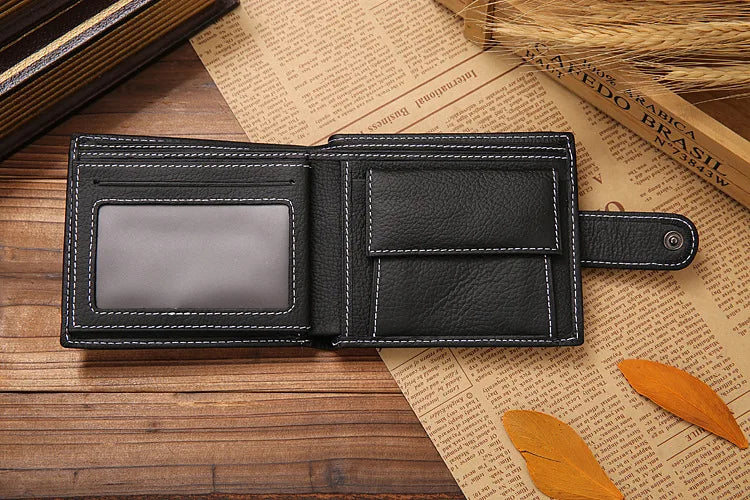 100% Genuine Leather Men Wallets Premium Product Real Cowhide Wallets for Man Short Black Walet Portefeuille Homme-15