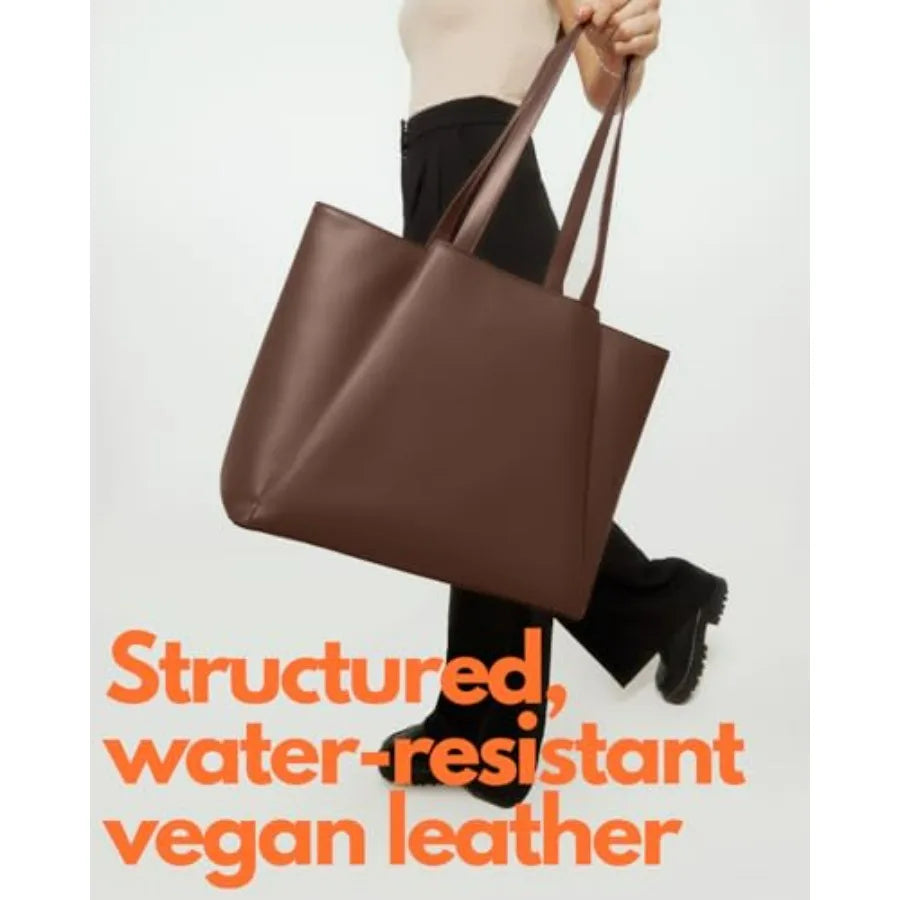 Work Tote Bags for Women 15.6 Inch - Laptop Tote Bag with Zip Compartments - Large PU Leather Office Purse Computer Briefcase-9