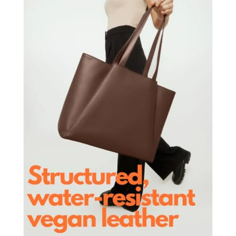 Work Tote Bags for Women 15.6 Inch - Laptop Tote Bag with Zip Compartments - Large PU Leather Office Purse Computer Briefcase-9