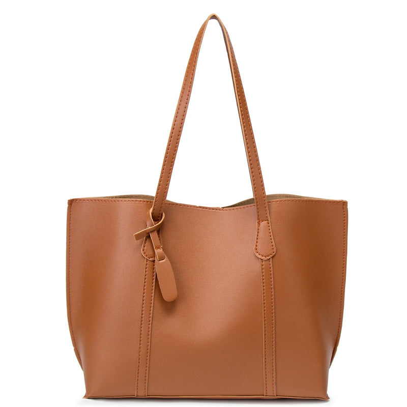Tote Bag Solid Plain Lightweight Large Capacity PU Leather Shoulder Handbag Portable Travel Daily Women-22