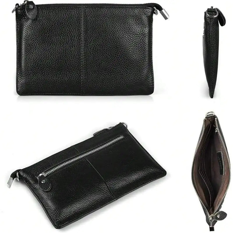 Genuine Leather Wristlet Clutch Wallet Purses Small Crossbody Bags Shoulder Handbag For Women, Silvery Zipper-7