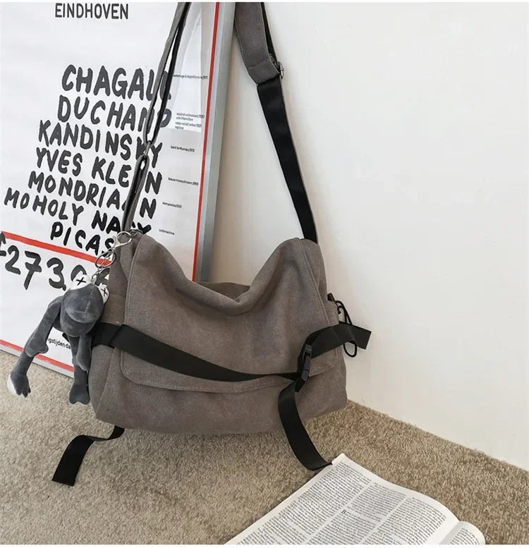 Large Capacity Canvas Messenger Bag Adjustable Shoulder Strap Casual Crossbody Handbag School Daily Bag for Youth Girls Men-24