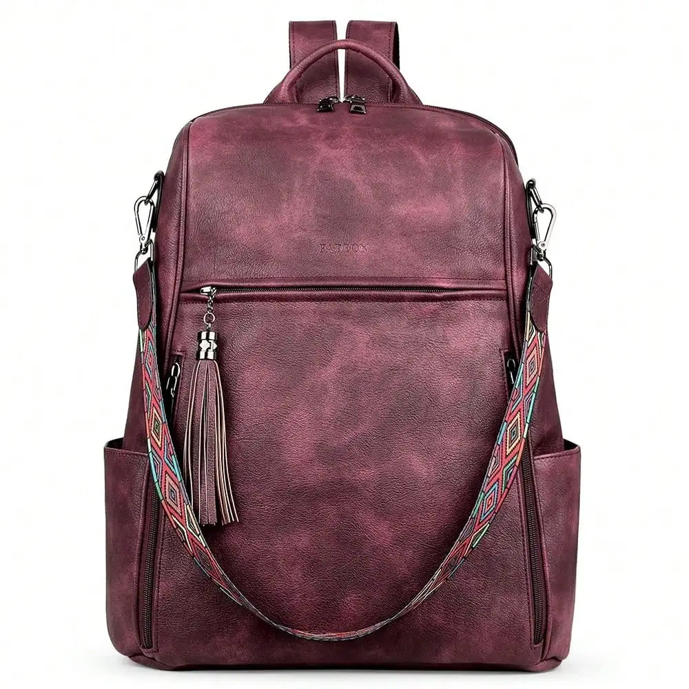 Leather Laptop Backpack For Women Designer 15.6 Inch PU Laptop Bag, Ladies Travel Computer Work Backpack Brown-1