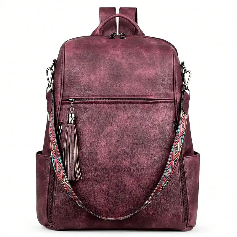 Leather Laptop Backpack For Women Designer 15.6 Inch PU Laptop Bag, Ladies Travel Computer Work Backpack Brown-1