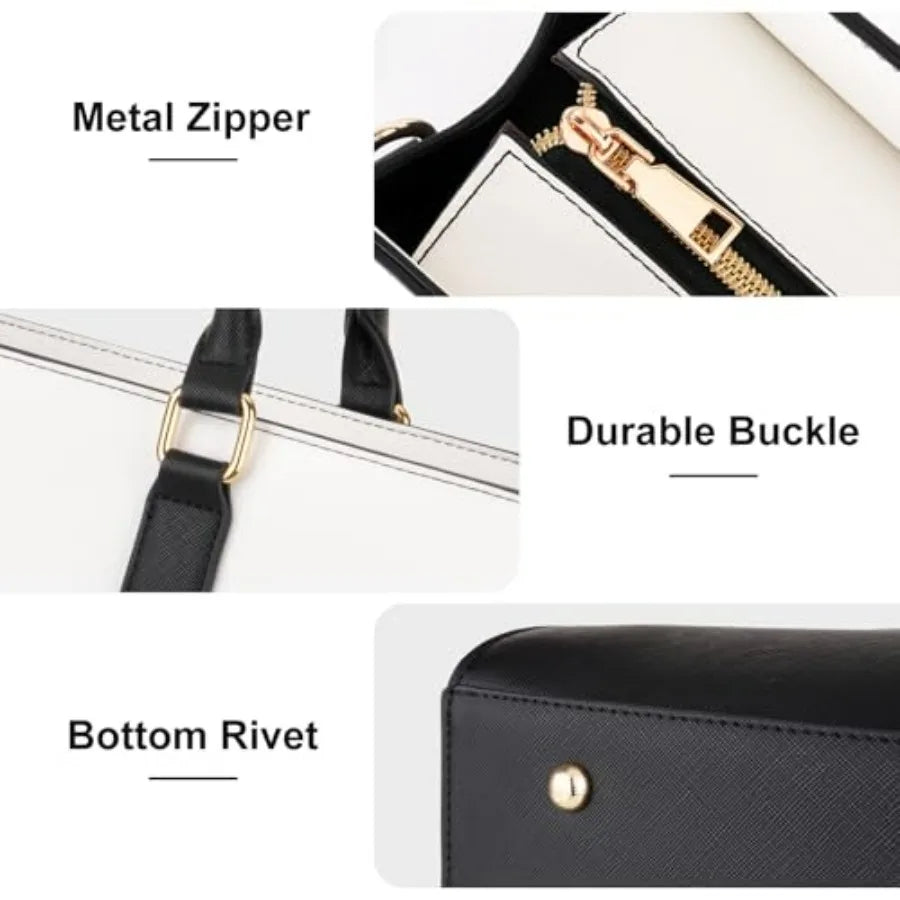 Laptop Tote Bag for Women, 15.6 inch Waterproof PU Leather Work Bag with Clutch Purse and Bowknot, Large Capacity Handbag Shoul-12