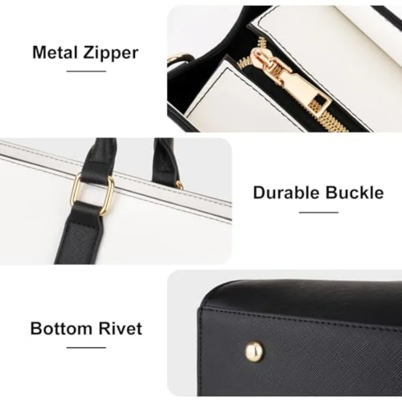 Laptop Tote Bag for Women, 15.6 inch Waterproof PU Leather Work Bag with Clutch Purse and Bowknot, Large Capacity Handbag Shoul-12
