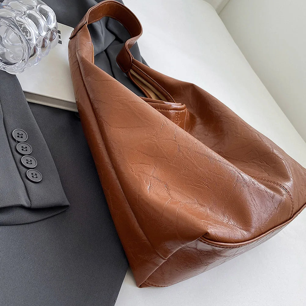 Women Leather Shoulder Bag Versatile Soft Underarm Bag Soft Hobo Bag and Clutch 2pcs Shoulder Bag and Handbag Set Shopping Bag-8