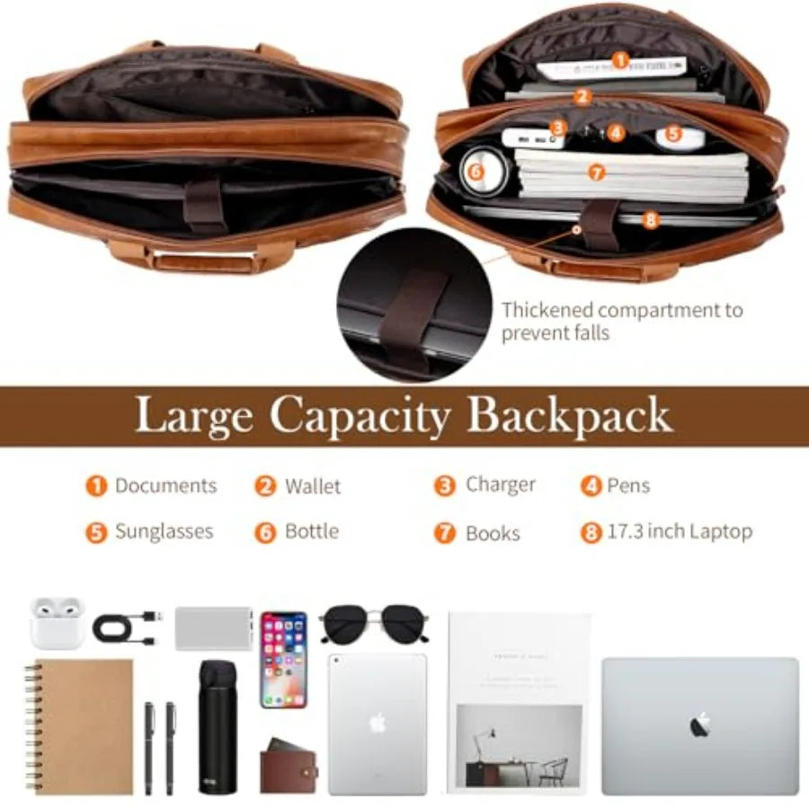 Faux Leather Messenger Bag for Men 17-17.3 Inch Leather Mens Laptop Bag Leather Briefcasen Convertible Backpack 3 in 1 Comter H-10
