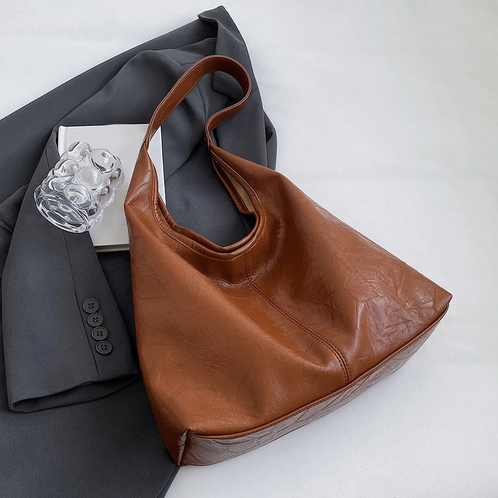 Women Leather Shoulder Bag Versatile Soft Underarm Bag Soft Hobo Bag and Clutch 2pcs Shoulder Bag and Handbag Set Shopping Bag-7