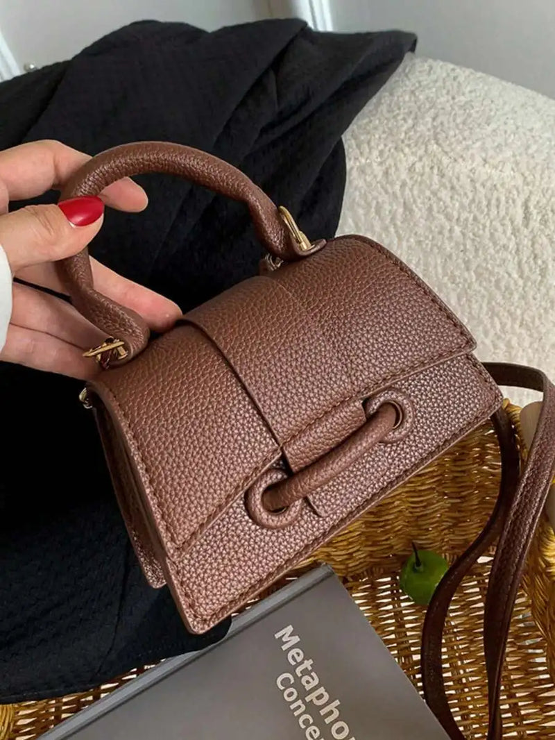 Brown Lightweight Business Casual Mini Crocodile Embossed Twist Lock Flap Square Handbag For Women-6
