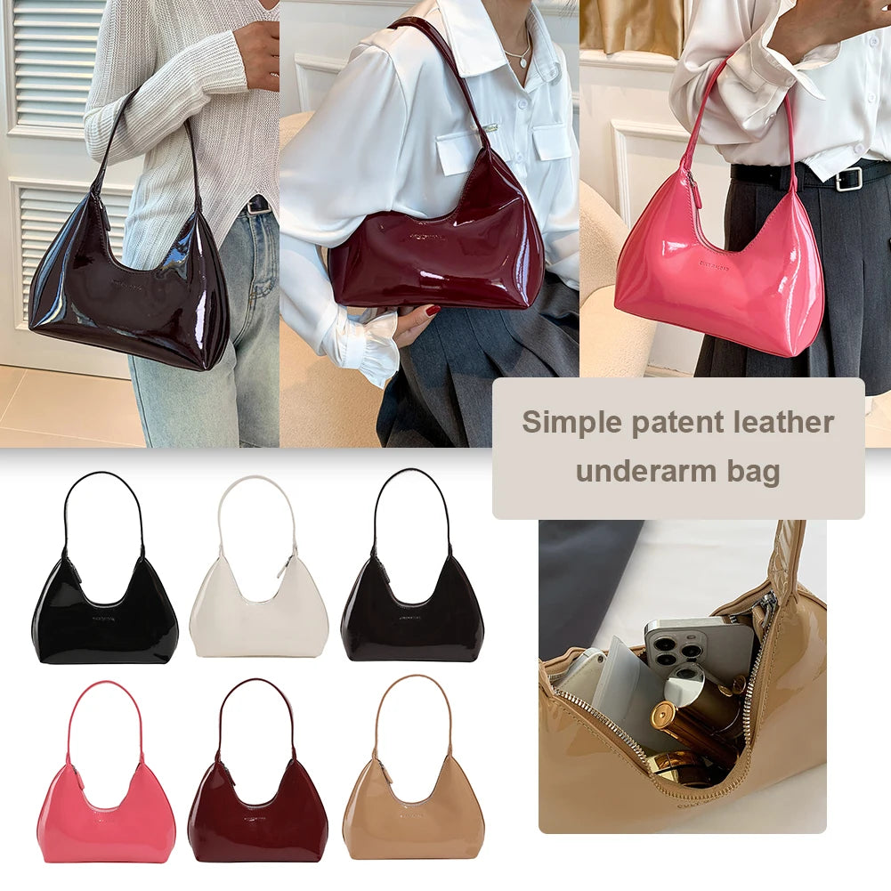 Women's Bag 2023 Patent Leather Tote Bag Versatile Fashion Shoulder Bag Satchel Hobo Bag Brand Designer Zipper Small Handbags-3