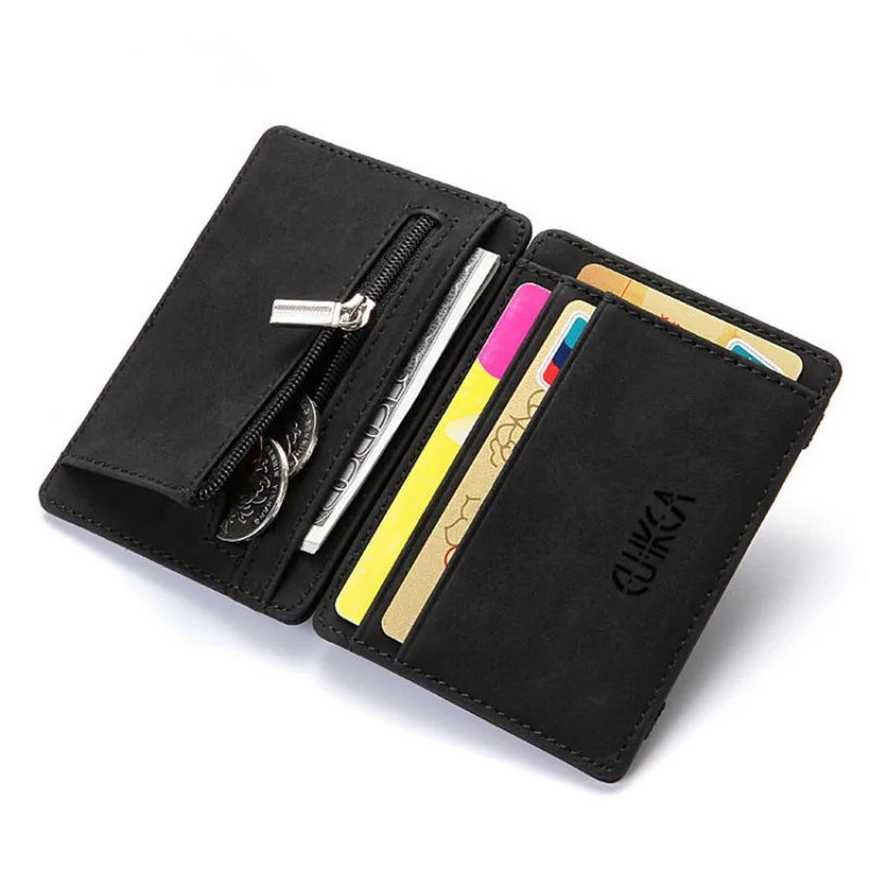 Magic Wallets Slim Small Thin Credit Card Holder Bifold Pu Leather Cardholder Coin Purse Zipper Pocket Cash Clip Wallet for Men-3