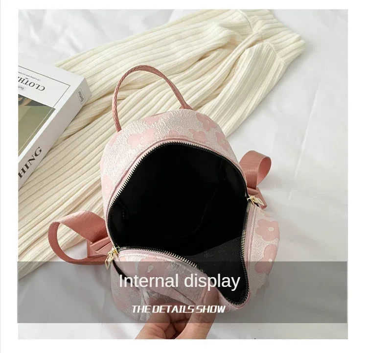Floral Mini PU Backpack Small Capacity Multi Function PU Leather Double Shoulder School Travel Young Ladies Soft Sweet Bag-17