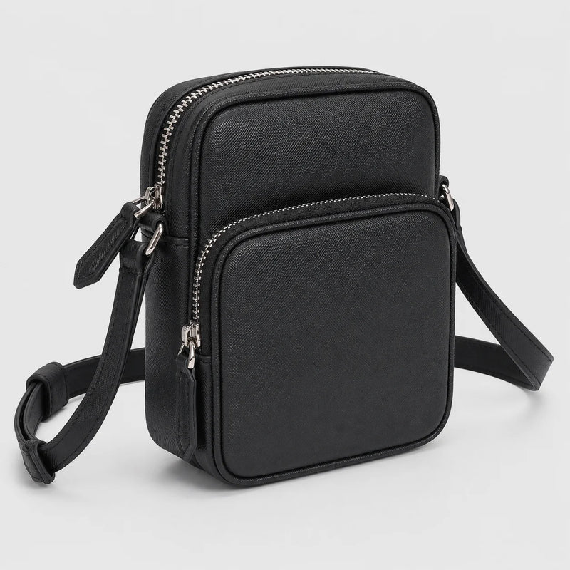 Luxury Men Small Crossbody Bag Designer Saffiano Leather Messenger Mini Square Sling Purse Business Phone Pouch Classic Black-2