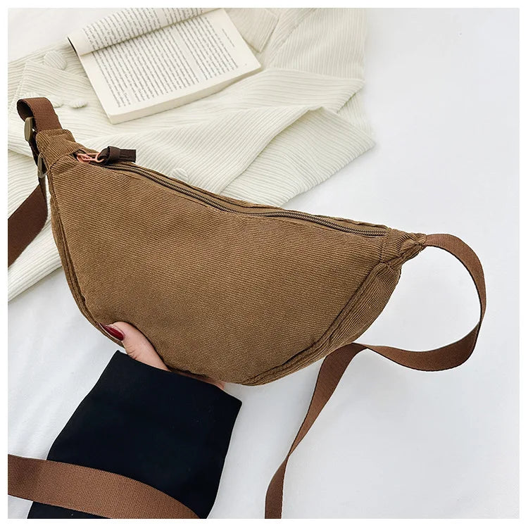 Solid Color Corduroy Women's Hobos Shoulder Bag Retro Casual Female Crossbody Bags Ladies Daily Travel Handbags Messenger Bag-25