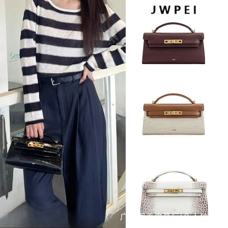 JW PEI Noor Mini Leather Top Handle Handbag Women's Crocodile Embossed Crossbody Purse Elegant Luxury Style Satchel Shoulder Bag-3