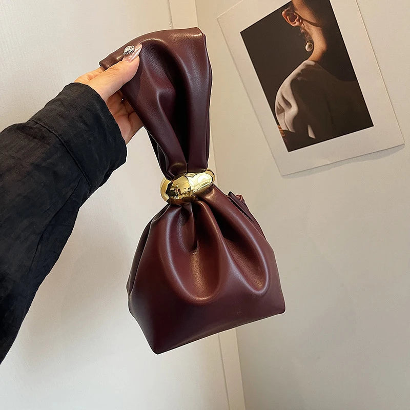 Design Mini PU Leather Dumpling Niche Clutch Bags for Women Fashion Knotted Female Retro Shoulder Bag Wrist Handbags and Purses-27