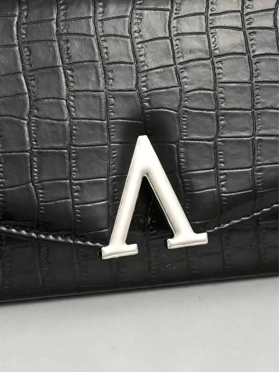 Black Crocodile Texture Clutch Bag Formal Evening Purse For Women-5