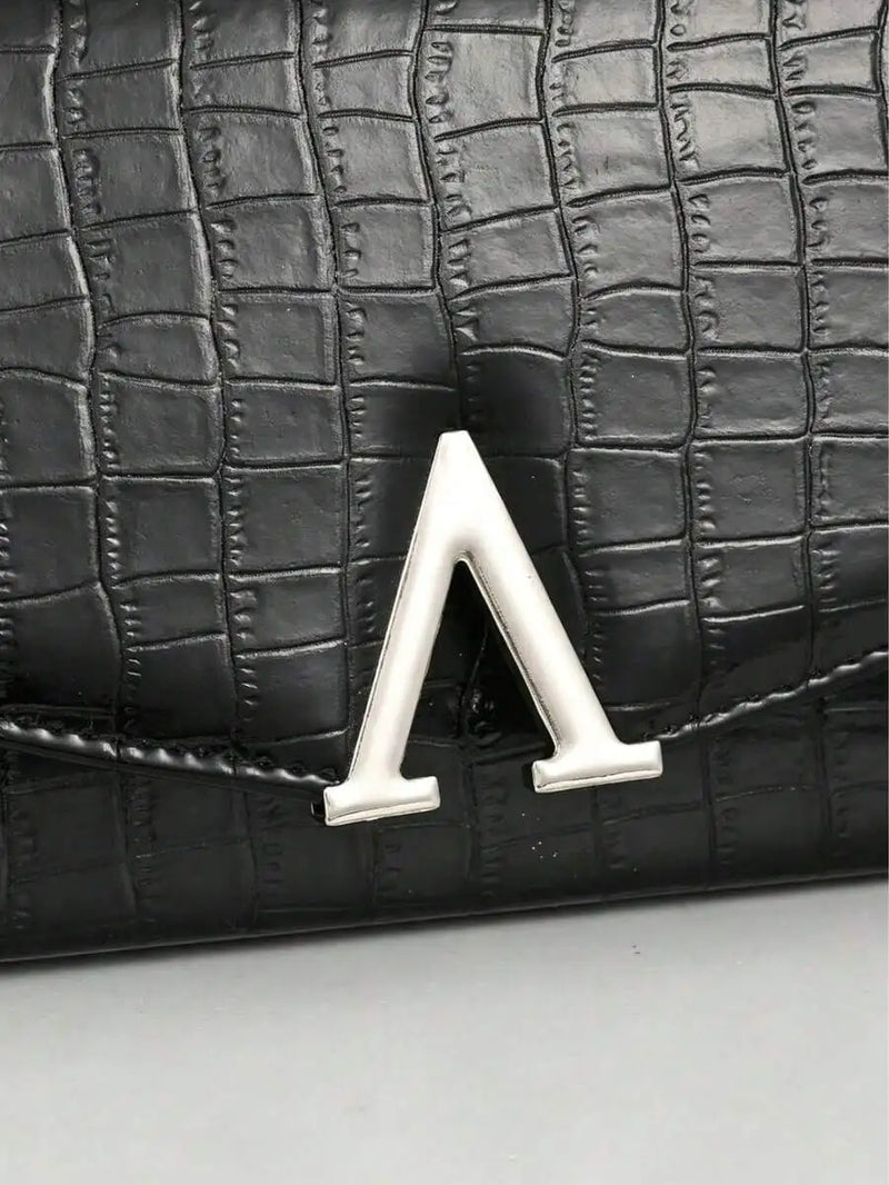 Black Crocodile Texture Clutch Bag Formal Evening Purse For Women-5