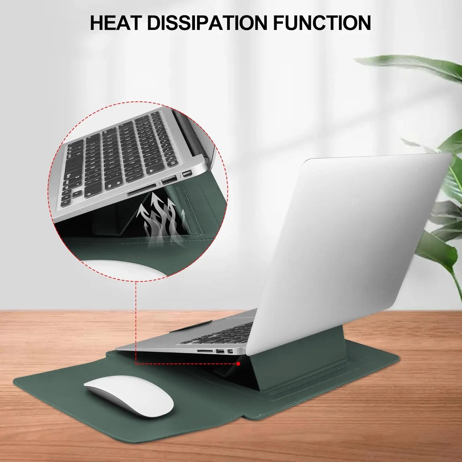 13-14" Laptop Sleeve Case with Adjustable Stand, Waterproof Leather, Green-12