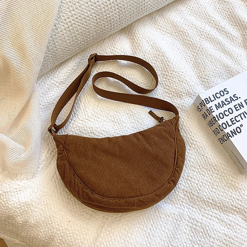 Solid Color Corduroy Women's Hobos Shoulder Bag Retro Casual Female Crossbody Bags Ladies Daily Travel Handbags Messenger Bag-16
