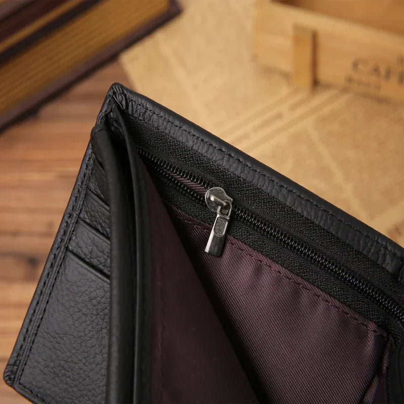 100% Genuine Leather Men Wallets Premium Product Real Cowhide Wallets for Man Short Black Walet Portefeuille Homme-4