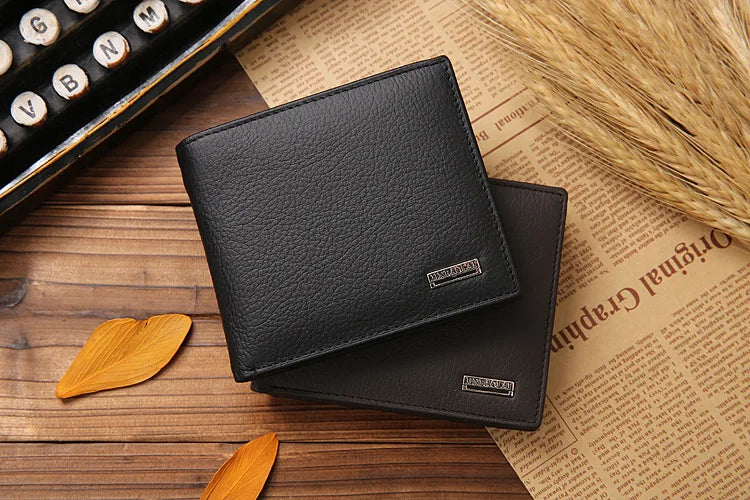 100% Genuine Leather Men Wallets Premium Product Real Cowhide Wallets for Man Short Black Walet Portefeuille Homme-41