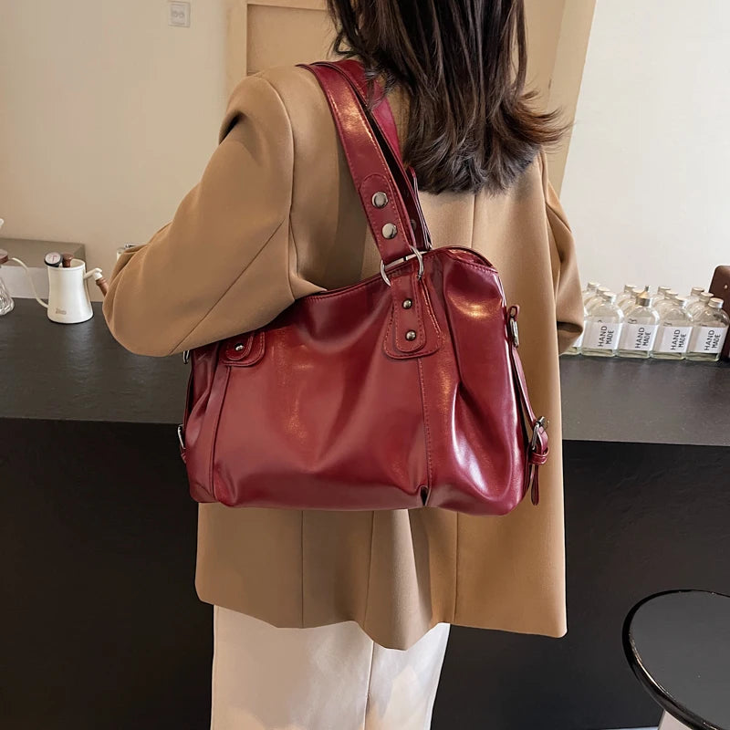 Womens PU Leather Shoulder Bag Large Capacity Messenger Bag Casual Top Handlebag Hobo Bags for Work-14