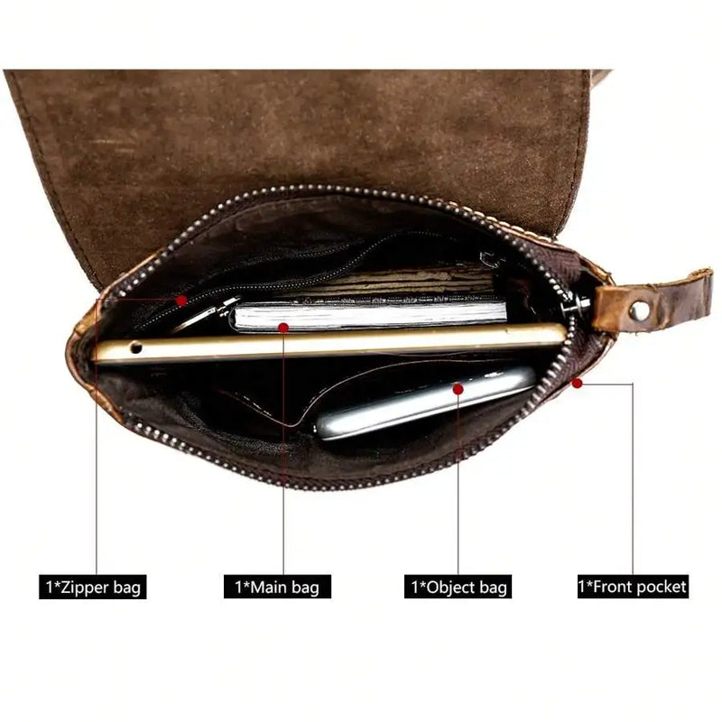 Crocodile Grain First Layer Cowhide Leather Men's Bag Flap Business Men's Shoulder Bag Crossbody Bag-5