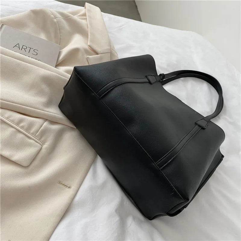 Large Capacity Women's Bag, New Soft Leather Tote Bag, Casual and Versatile Single Shoulder Bags for Woman Korean Style Handbags-2