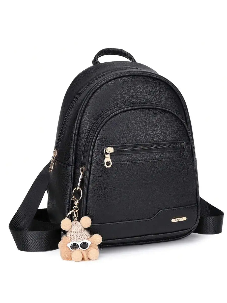 Mini PU Leather Backpack For Women With Doll Charm, Triple Zipper, Large Capacity, Casual Style-5